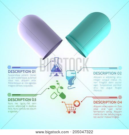 Medical information poster with medication and healthcare symbols realistic vector illustration