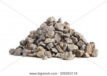 Breakstone (crushed stone) size 3-10 mm high on a white background