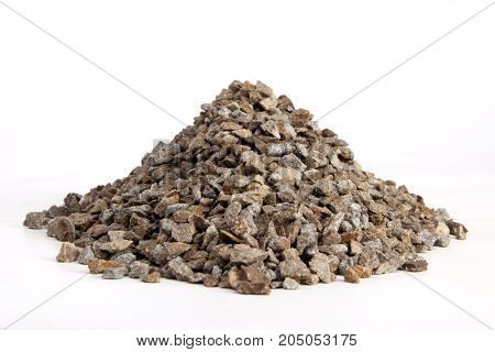 Breakstone (crushed stone) size 3-10 mm high on a white background