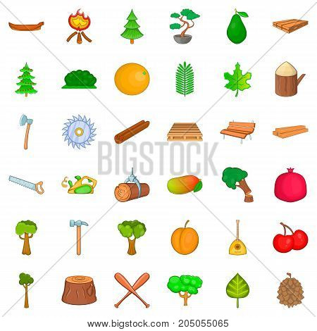 Wood icons set. Cartoon style of 36 wood vector icons for web isolated on white background