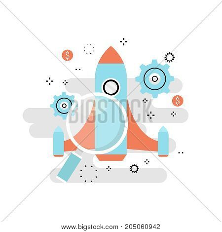 Business project startup process, startup idea launching, project management, startup launch flat line business vector illustration design banner