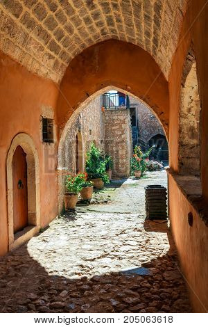 Passageway In The West Gate At The Arkadi Monastery, Arkadi, Crete, Greece
