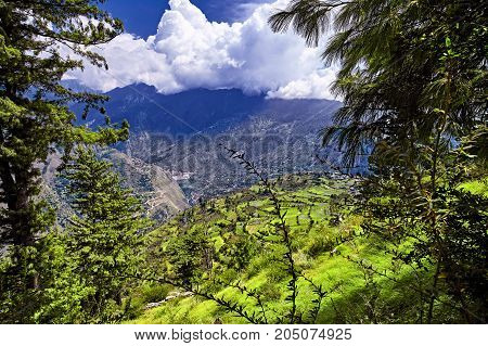 Aerial View Of Kullu Valley. Naggar, Himachal Pradesh. North India.