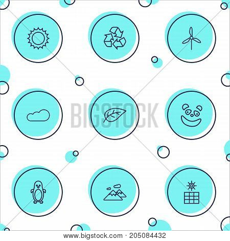 Collection Of Leaf, Cloud, Panda Elements.  Set Of 9 Natural Outline Icons Set.