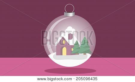 Christmas Theme with a house in a christmas ball