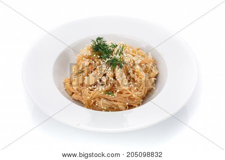 Restaurant food. Delicious lunch. Traditional Italian cuisine. Pasta with sesame seeds
