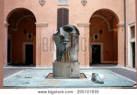 Rome, Italy - May 16, 2012: A contemporary sculpture by Polish artist Igor Mitoraj in a Roman courtyard, Rome, Italy