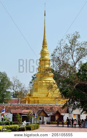 Buddha Relics In Golden Chedi Of Wat Phra That Chae Haeng Temple
