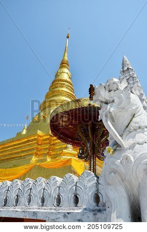 Buddha Relics In Golden Chedi Of Wat Phra That Chae Haeng Temple