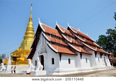 Buddha Relics In Golden Chedi Of Wat Phra That Chae Haeng Temple