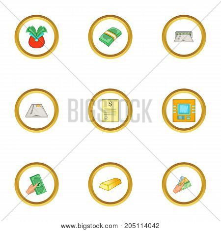 Atm icons set. Cartoon style set of 9 atm vector icons for web design