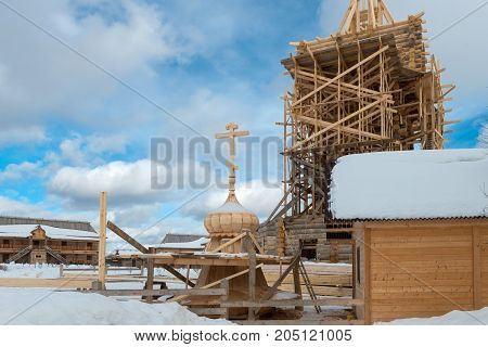 Holy spring gremyachiy Klyuch. Construction of a new temple Svyatogorye. Moscow region Sergiev Posad district village Vzglyadnevo