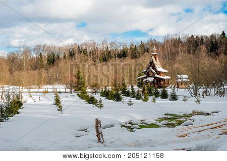 Holy spring Gremyachiy Klyuch. Temple Forty martyrs of Sebaste. Svyatogorye. Moscow region Sergiev Posad district village Vzglyadnevo