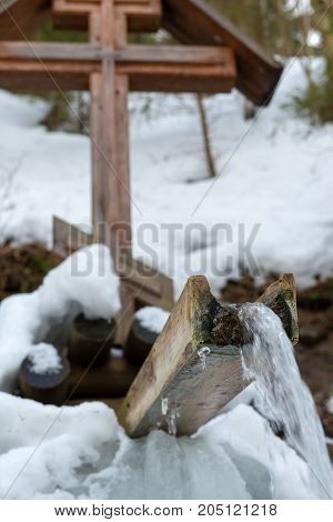 Holy spring gremyachiy Klyuch. Svyatogorye. Moscow region Sergiev Posad district village Vzglyadnevo