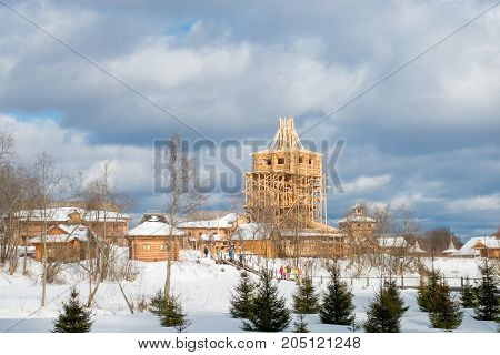 Holy spring gremyachiy Klyuch. Construction of a new temple Svyatogorye. Moscow region Sergiev Posad district village Vzglyadnevo