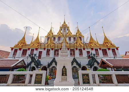 Bangkok , Thailand - Sep 21, 2017: Golden pagoda in Wat Ratcha Nadda Temple