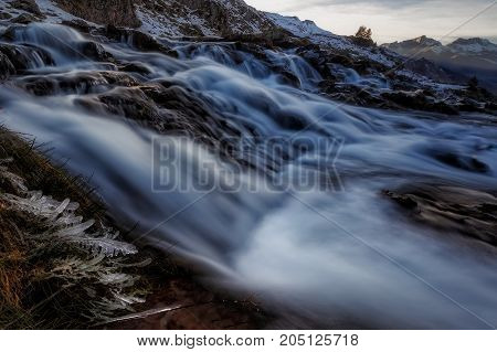 Waterfall in Aguas Tuertas valley in Pirineos