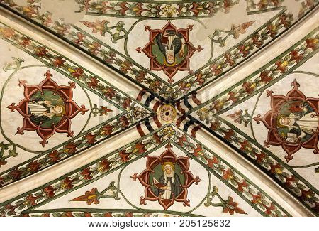 VERONA ITALY - MAY 1 2016 - Interior of Sant'Anastasia Church in Verona Italy. Sant'Anastasia is a church of the Dominican Order in Verona it was built in 1280 -1400