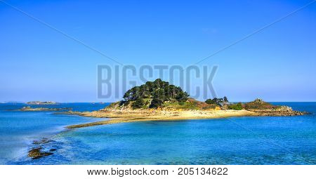 Beautiful view of the Sterec Island located in Morlaix Bay in FinistereBrittany in North of France.