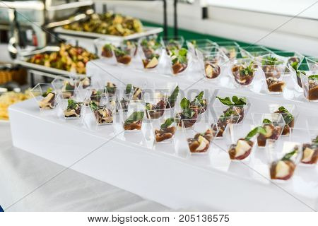buffet table, Canape, sandwiches, snacks, holiday table, sliced, glasses celebration new year christmas fourchette catering table setting