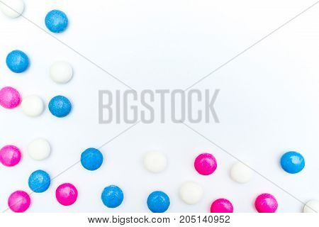 Colored chocolate coated candy. Isolated on white background. Copy space