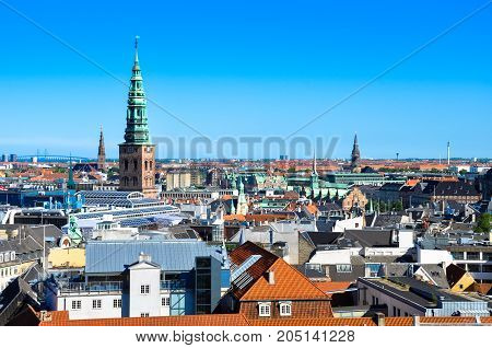 Aerial view of Copenhagen, capital of Denmark. Skyline