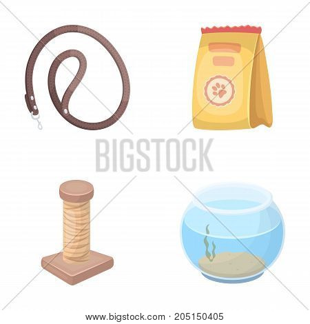 Leash, feed and other zoo store products.Pet shop set collection icons in cartoon style vector symbol stock illustration web.