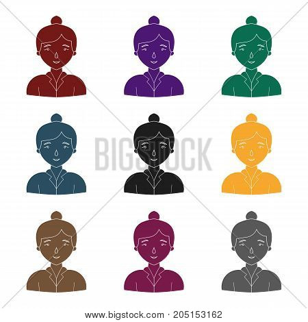 Businesswoman icon in black design isolated on white background. Conference and negetiations symbol stock vector illustration.
