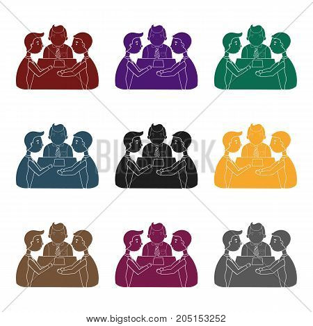 Conference icon in black design isolated on white background. Conference and negetiations symbol stock vector illustration.