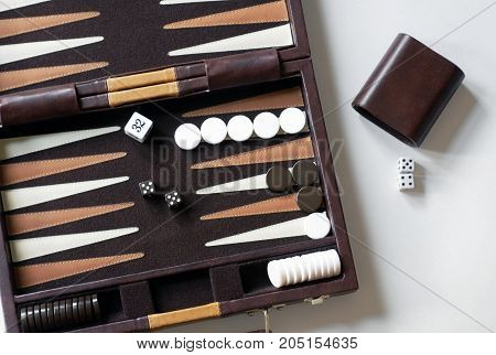Close up of a portable Backgammon Game.