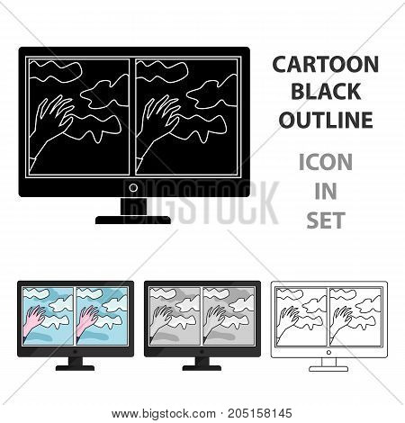 Virtual reality glasses overlay on monitor icon in cartoon style isolated on white background. Virtual reality symbol vector illustration.