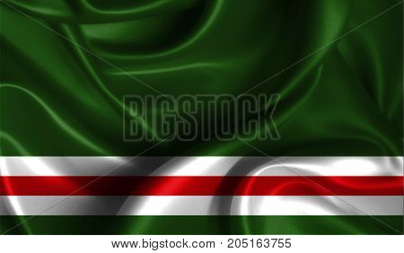 Realistic flag of Chechen Republic of Ichkeria on the wavy surface of fabric. This flag can be used in design