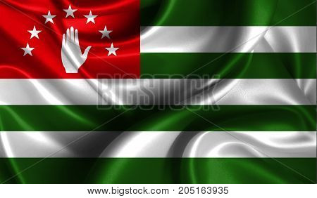 Realistic flag of Abkhazia on the wavy surface of fabric. This flag can be used in design