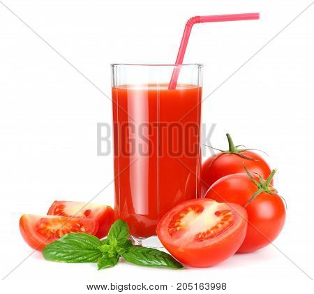 Tomato Juice Isolated On White Background. Juice In Glass