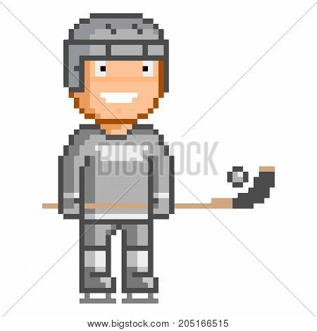 Vector 8 bit pixel art bandy for design on white background.