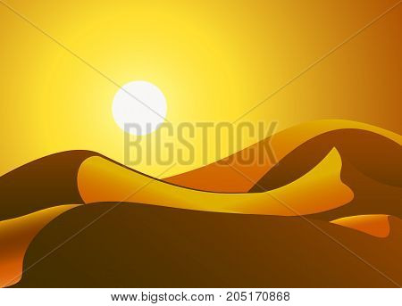 Solar desert dunes, vector art illustration sand.