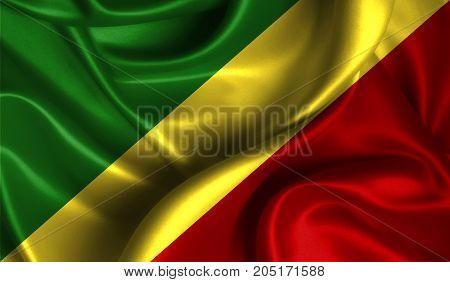 Realistic flag of Congo,Republic on the wavy surface of fabric. This flag can be used in design