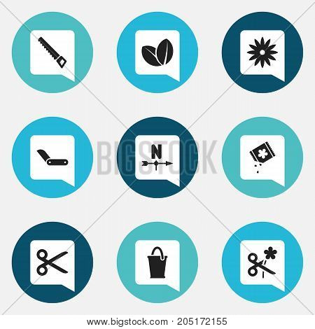 Set Of 9 Editable Agriculture Icons. Includes Symbols Such As Bucket, Cut, Botany And More