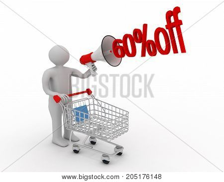 60% Discount And Man . 3D Rendered Illustration
