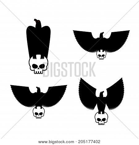 Eagle And Skull Template For Emblem Set. Hawk Logo. Vector Illustration