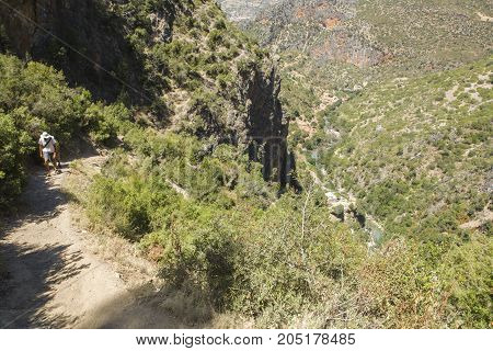 Landscape of Akchour in the riff mountains Morocco. God's Bridge geological formations