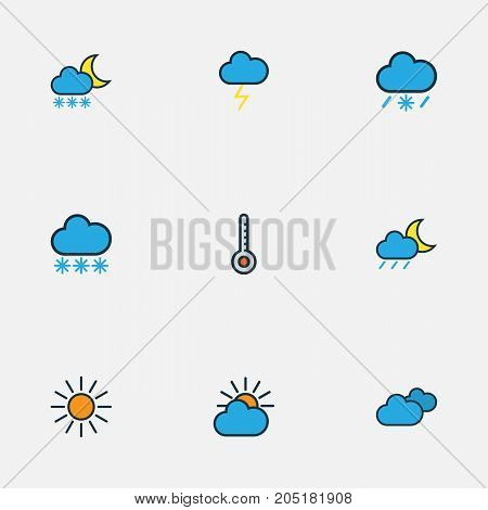 Weather Colorful Outline Icons Set. Collection Of Cloudburst, Lunar, Scale And Other Elements