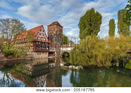 Weinstadel (medieval wine warehouse) is located on the river side in the heart of historical area of Nuremberg Germany