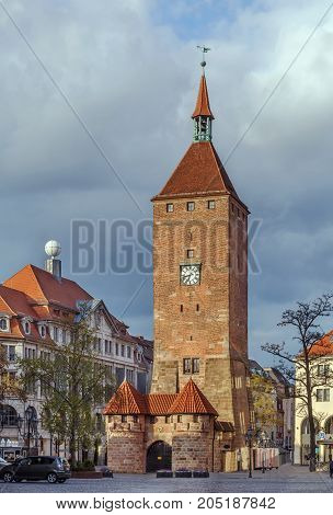 White Tower (Weisser Turm) was built around 1250 as part of the Hospital-Gate. Tower were part of the second fortification line around Nuremberg Germany