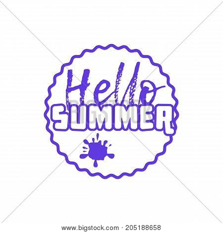 Hello Summer On Color Circle. Isolated Typographic Design Label. Season Holidays Lettering For Logot