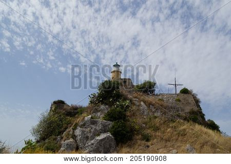 old lighthouse on the rock of Corfu, Greece