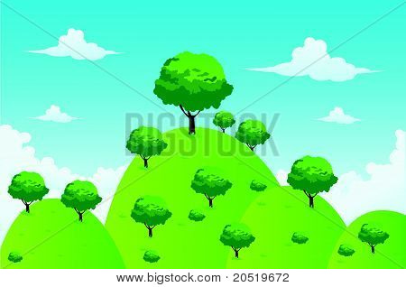 Hill Landscape And Tree Vector Illustration