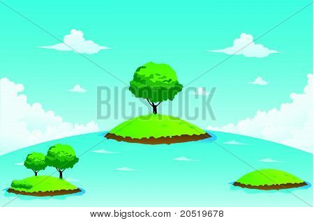Island and Tree Vector Illustration