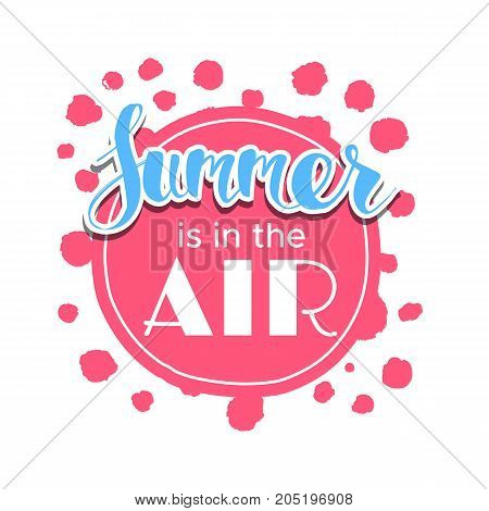 Hello Summer on color circle. Isolated Typographic Design Label. Season Holidays lettering for logoTemplates invitation greeting card prints and posters. Enjoy The Beach party