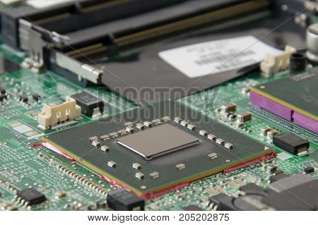 Macro Picture Of Graphics Processing Unit (gpu) On Pcb Board